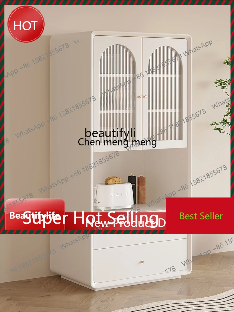 High Dining Edge Solid Wood High Edge Simple Cream Style Minimalist Bookcase Living Room Storage Wine Cabinet