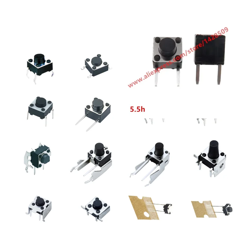 

600PCS/LOT 6X6mm (Side Two Pin DIP) 5.5mm Black Mini Push Button Momentary Tact Button Switch Copper