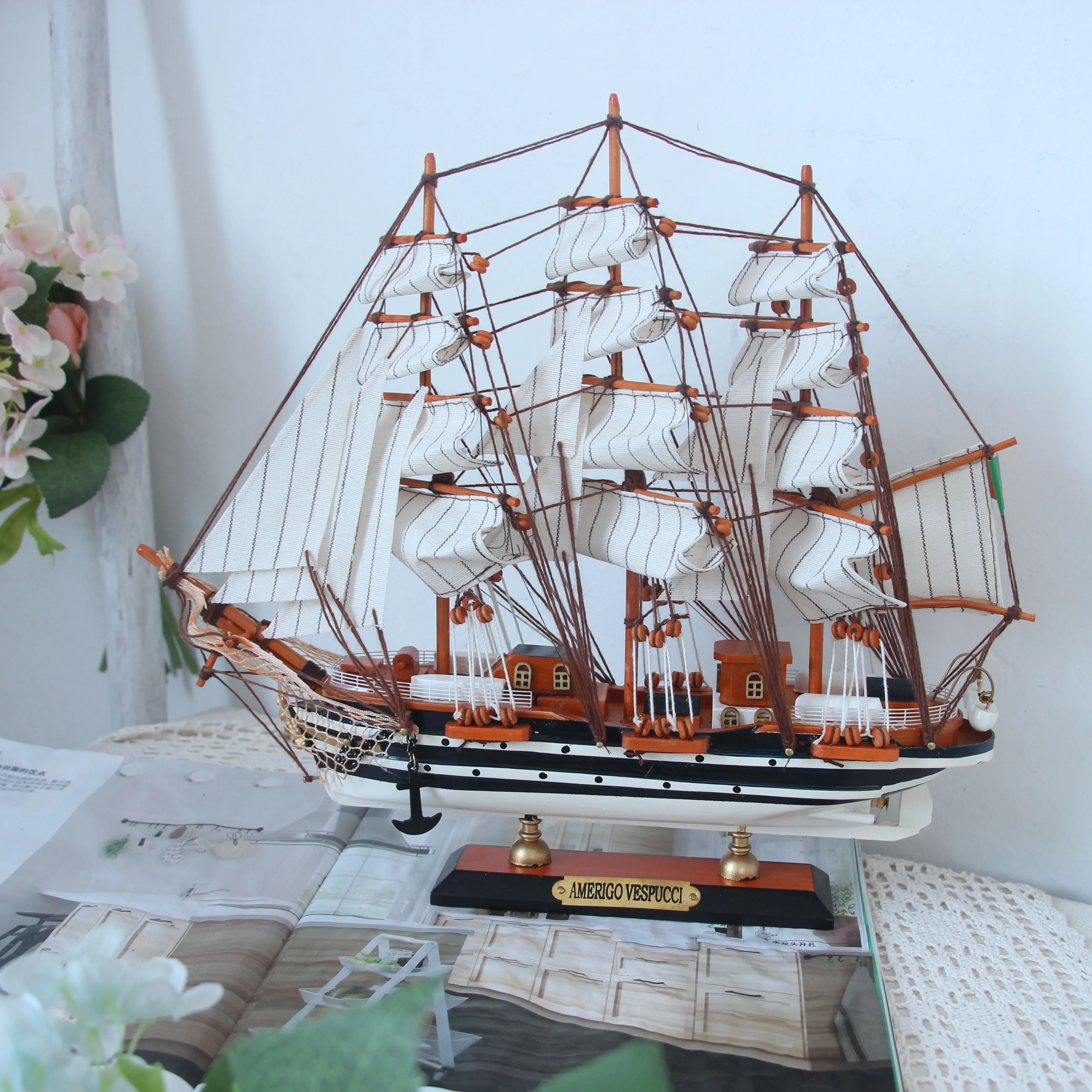 Vespucci battlesh Creative Boat Wood Sailing Ship Models furnishing articlesNautical Home Decor Gifts Crafts decoration souvenir