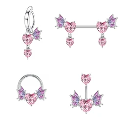 Body Piercing Jewelry Butterfly Belly Ring Stainless Steel Magnet Body Jewelry Nose Ring Hoop Heart Nose Piercing