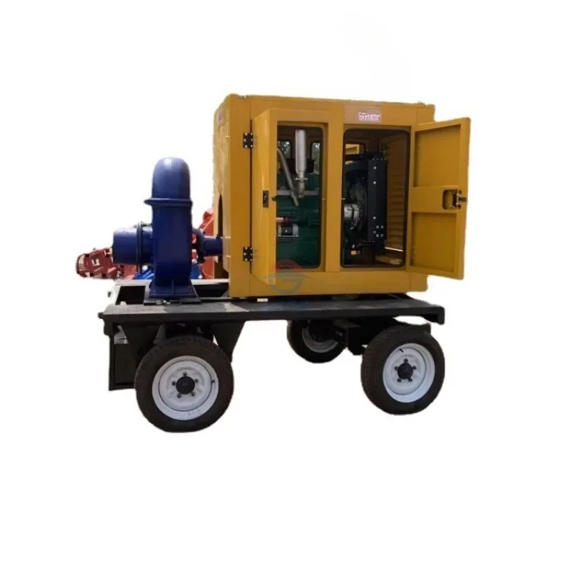 Waterlogging and flood control pump truck, four-wheel self-priming type, water pump set