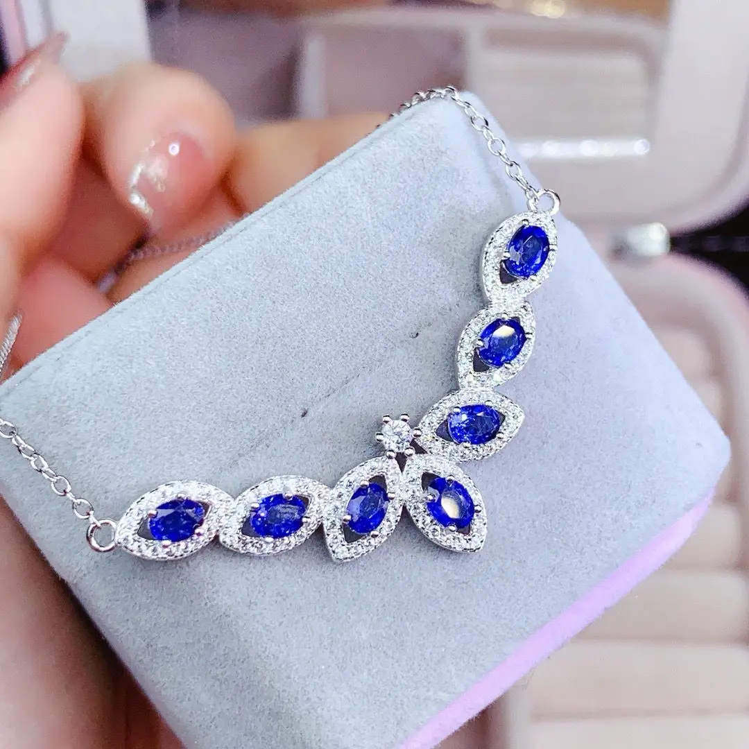 ZECAA 925 Blue Sapphire Necklace Pendant With Blue Sapphire Gemstone 3*4mm Lady S925 Silver Sapphire Necklace Pendant Jewelry