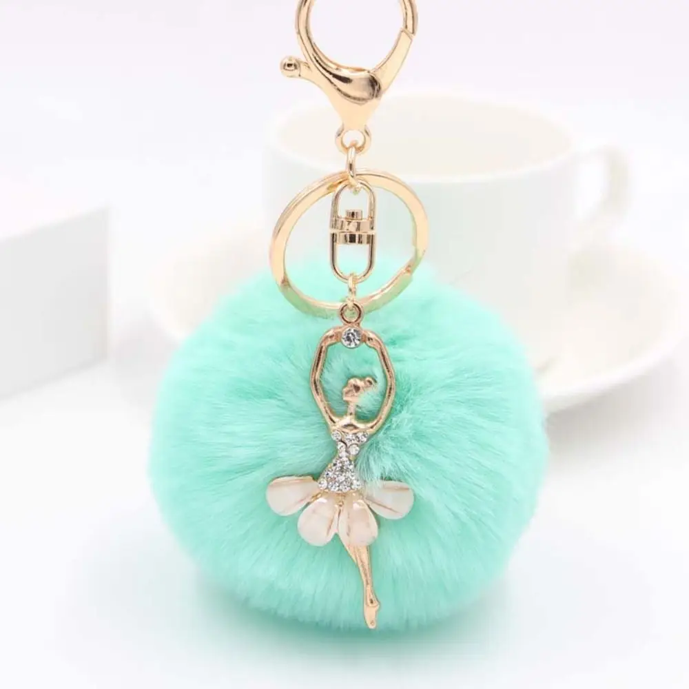 Women Bag Accessories Jewelry Gift Little Angel Car keychain Fake Fur Key Chain Ballet Angel Girl keychain Fur Ball Keyring