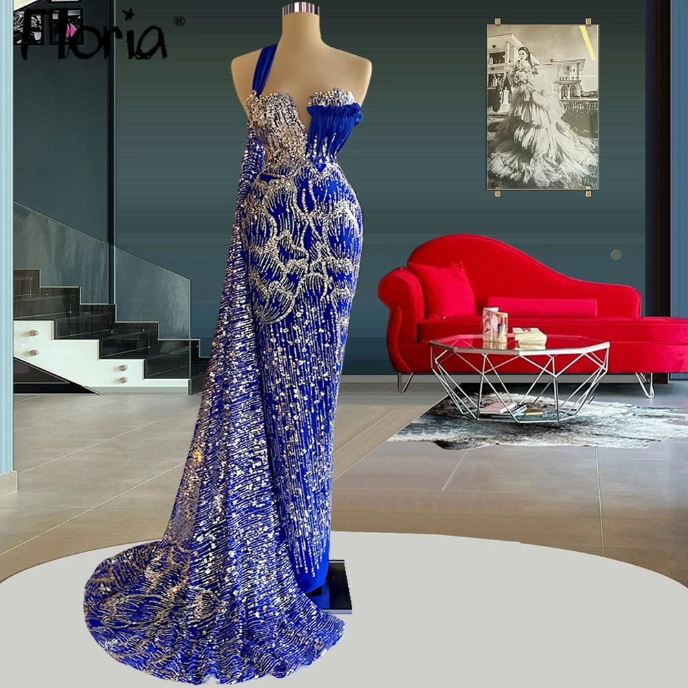 Royal Blue Sparkle Mermaid ชุดราตรี Luxury 2023ผู้หญิงลูกปัด Gowns งานแต่งงานที่กำหนดเองอย่างเป็นทางการชุด