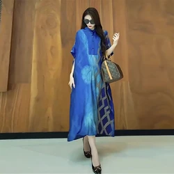 High-End Imitation Silk Dress Women's 2026 Summer New Elegant Dress With Loose Temperament And M-5XL Long Print Dress Female