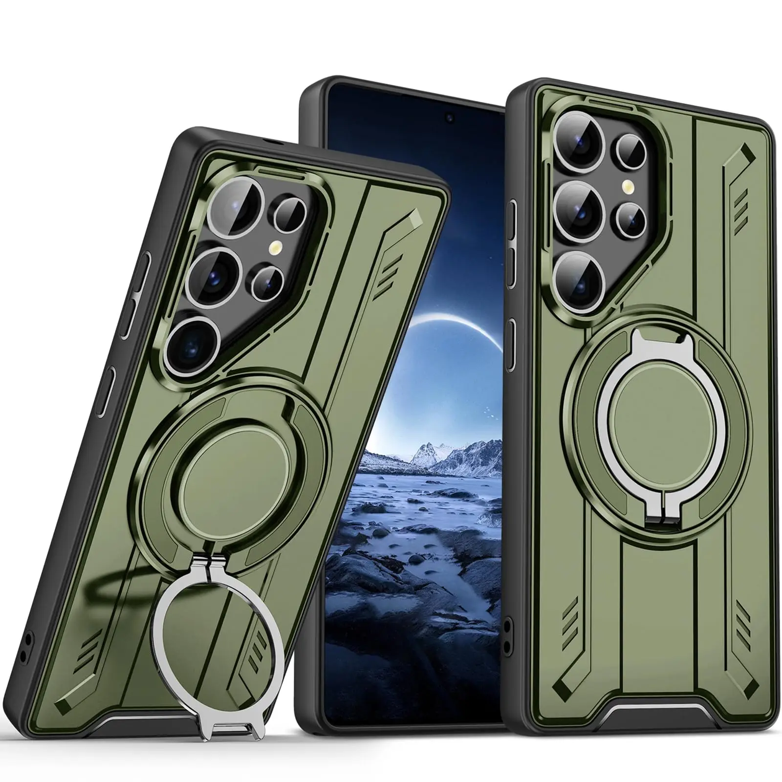 

Slim Hard Case for Samsung Galaxy S25 Ultra/S25 Plus/S25 - Adjustable Magnetic Metal Ring Holder Stand with Full Protection