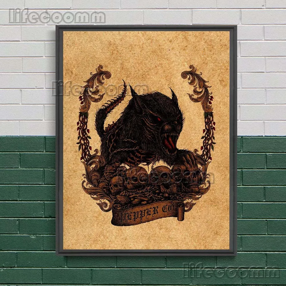 Weapons In The Hands Of The Devil,Vintage Wall Art Canvas Painting Witch,Priest,Demon,Witchcraft Tattoo Art Poster Print Decor