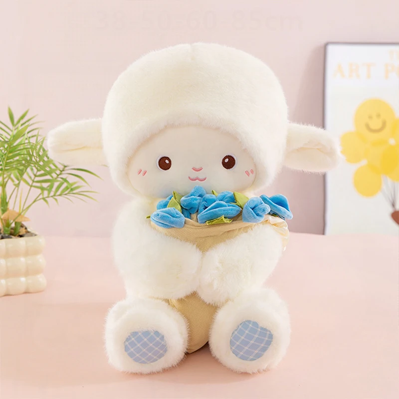 

Kawaii Plush Sheep Toy with Magnetic Rose Bouquet Cute Stuffed Doll for Kids Birthday Gift Lovely Couple Present Soft Plushie
