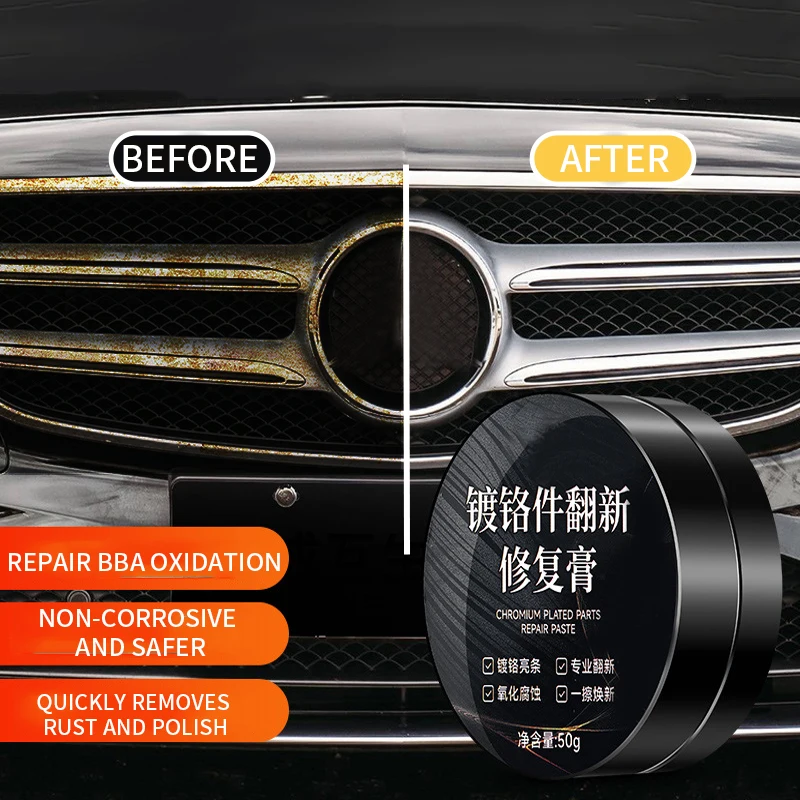 Universal Car Window Chrome Restorer Plating Brightener Rust Remover for Car Door Handles, Windows, and Trim – Removes Rust