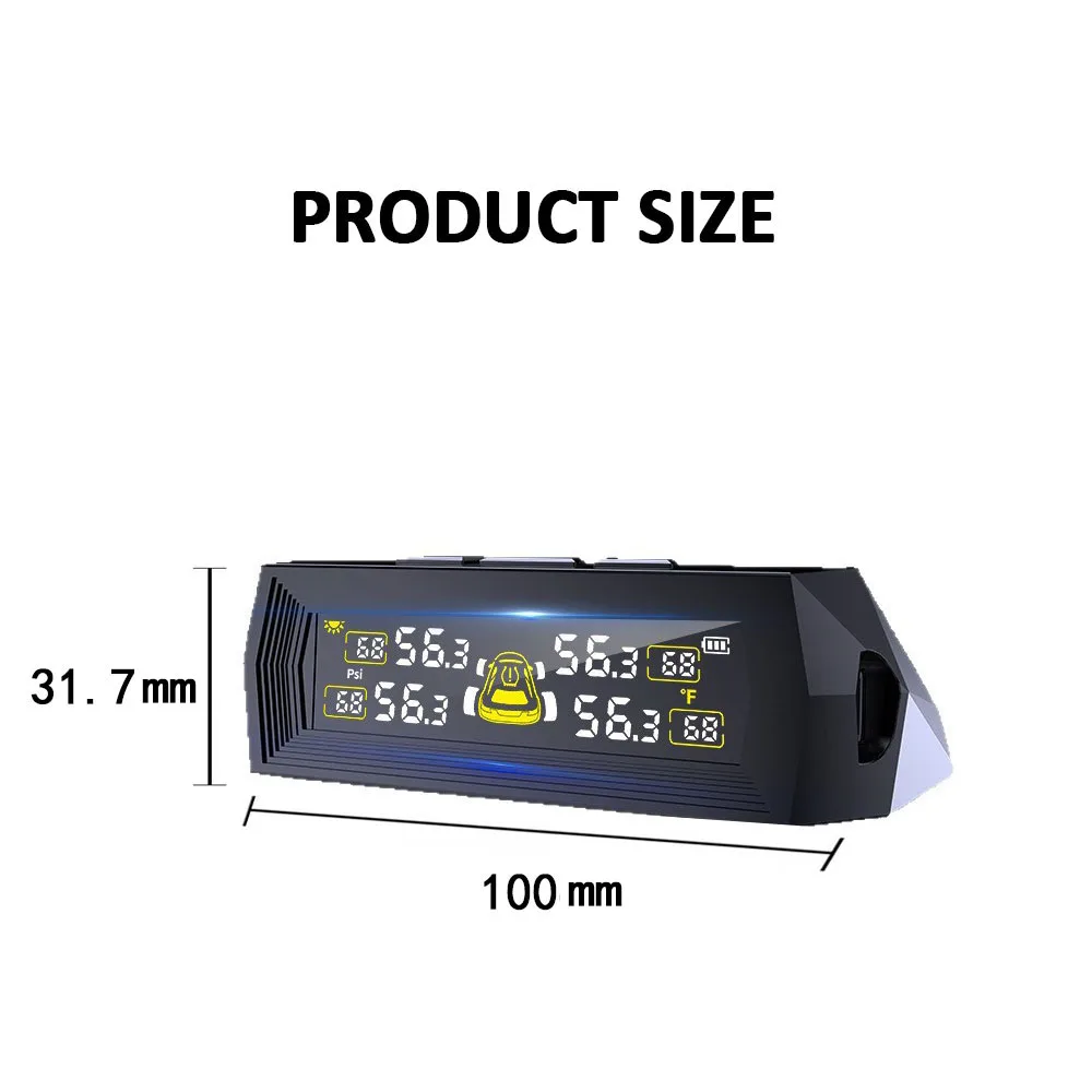 Solar-Powered Tire Pressure Monitoring System Digital LCD Display 0-6.8 Bar Tire Pressure Gauge Car Tire Monitor Bring 4 Sensors