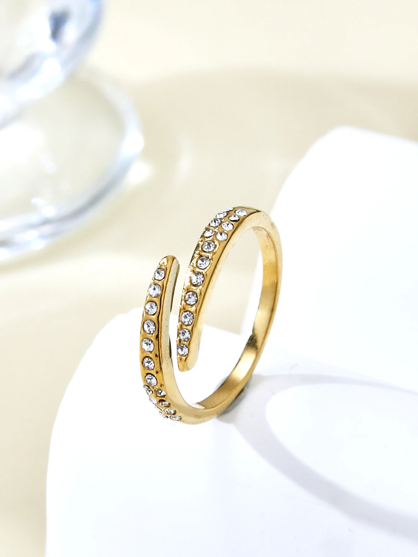 Fashion Simple Personality Temperament Ins Cold Wind Senior Sense Of Stainless Steel Set Diamond Cross Line Star Ring Female