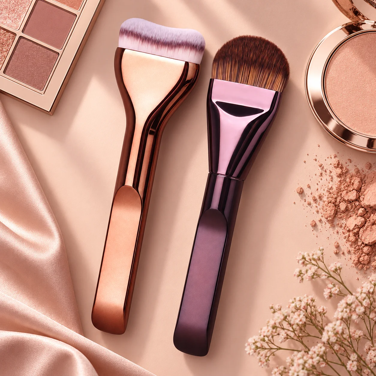 2pcs Professional Makeup Brush Set, Foundation & Concealer Brushes, Soft Fiber Makeup Tools, Portable Travel Makeup Brush Kit