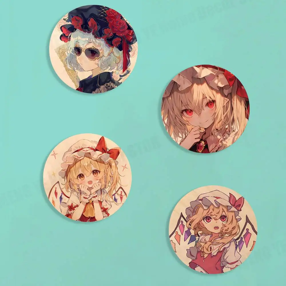 F-Flandre Scarlet Game Devil Round Wooden Coaster Decorative Coffee Cup for Use in Coffee Shops Bars