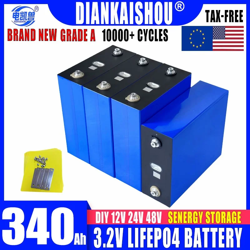 

New 3.2V 340AH Lifepo4 Battery 3C High Power Grade A DIY 12V 24V 48V EV RV Solar Energy Storage Rechargeable Battery Tax Free