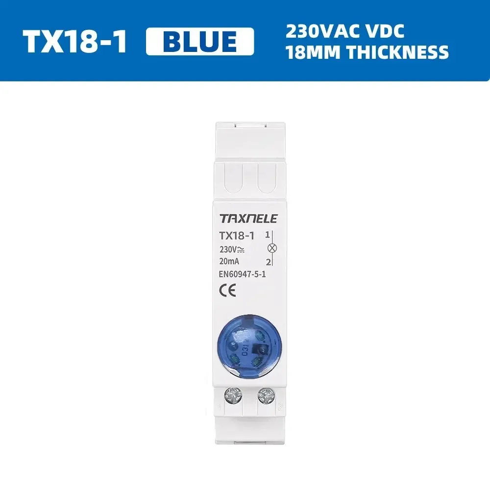 

18mm Din Rail LED Indicator Light AC/DC 220V 230V Signal Lamp 50Hz/60Hz (Red/Green/Blue/Orange/White)