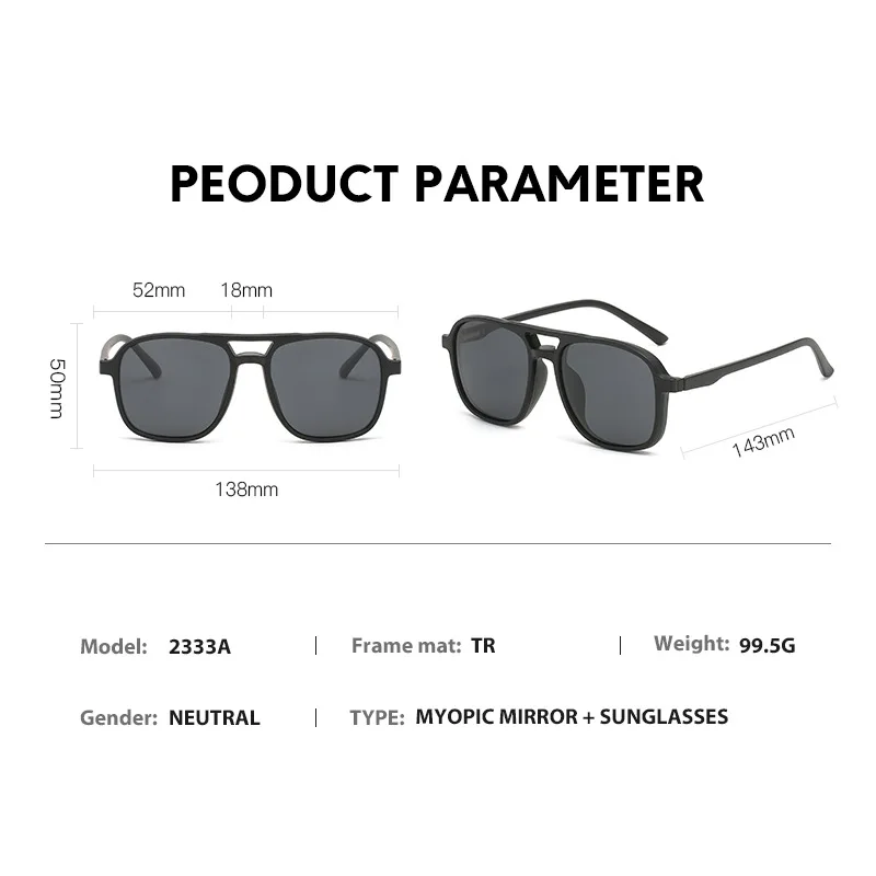 VCKA Myopia 6 In 1 Men Women Polarized Optical Magnetic Sunglasses Clip on Magnet Prescription Custom Glasses Frame -0.5 TO -6.0