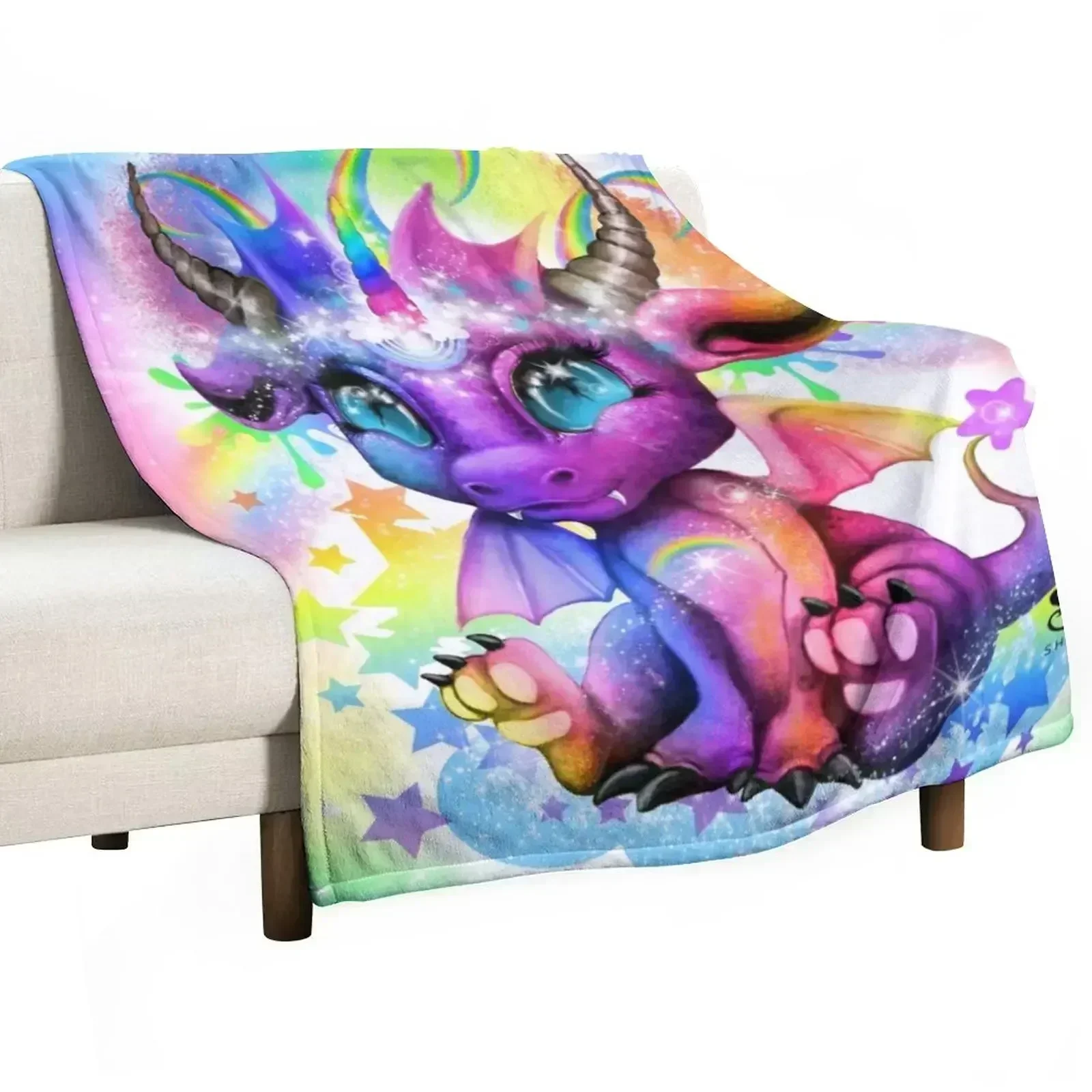 Rainbow Lil Dragonz ?Sheena Pike Throw Blanket Stain Resistant Cozy Warm Blanket