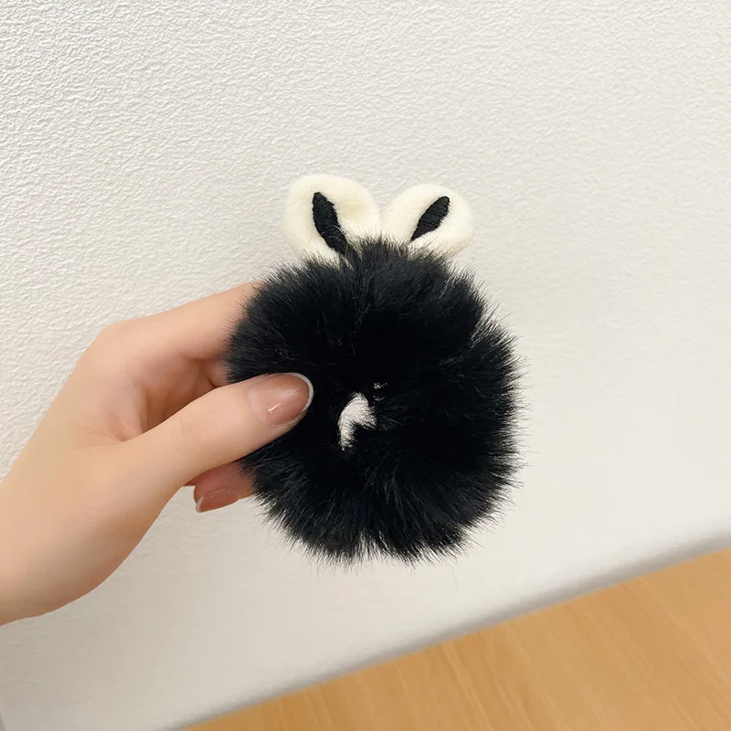 Mädchen Süße Nachahmung Kaninchen Pelz Kaninchen Ohren Elastische Haar Bands Frauen Pelz Flauschigen Haar Ringe Plüsch Scrunchies Haar Zubehör – Detail 6