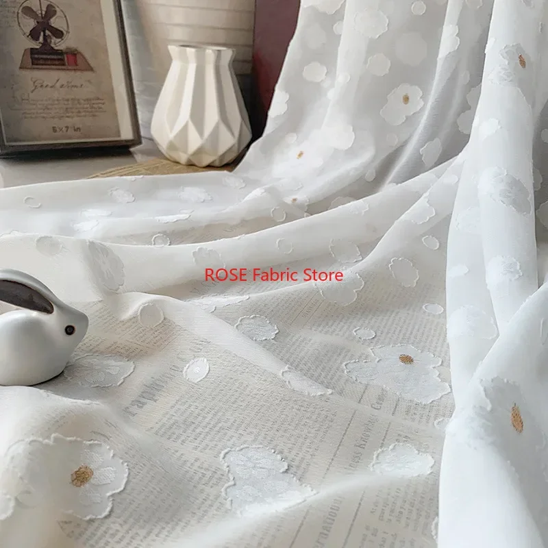 

Flower Jacquard Chiffon Fabric White Pink Soft Flowing Fabric For Bridal Gown, Shirts, Spring Dress, Party Dress, Spring Dress