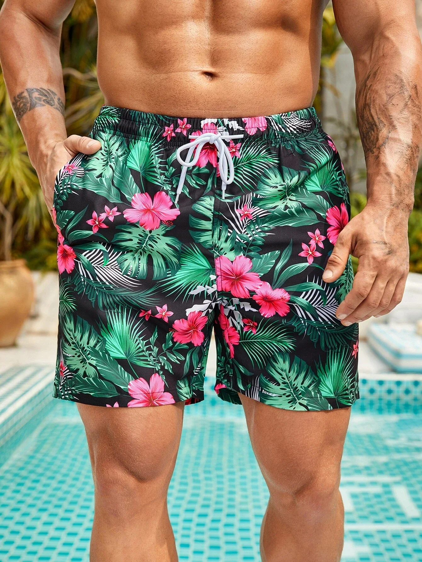 Men\'s quick-drying Hawaiian shorts with floral and leaf print 3D beachwear soft loose casual novelty summer novelty shorts