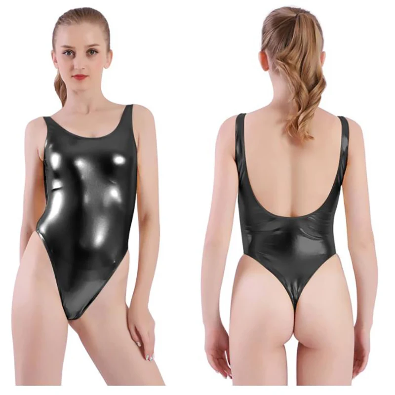 Fashion Womens Shiny Metallic Leotard Jumpsuit High Cut Shaper Beach Bathing Sexy Backless One Piece Bodysuit