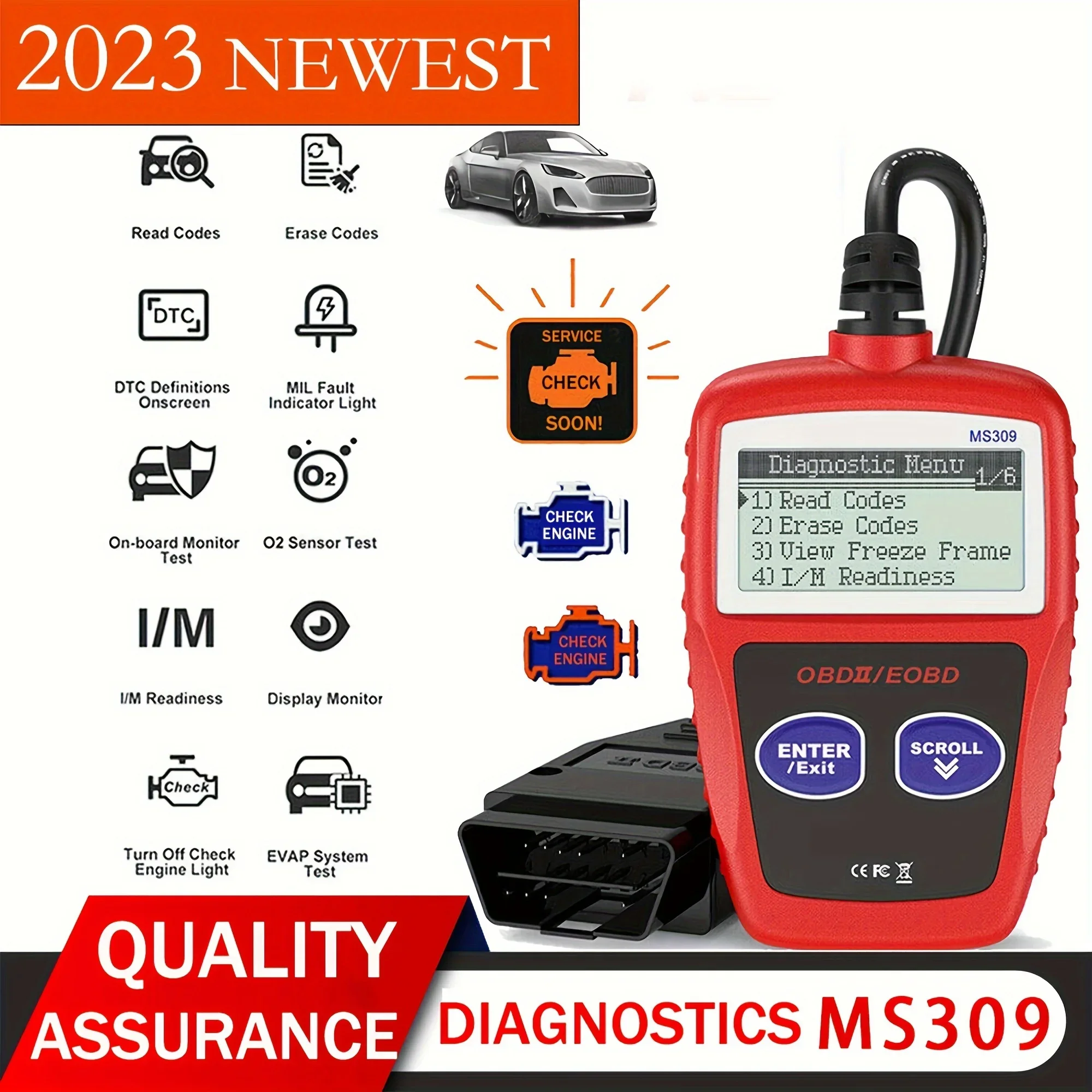 Advanced Car Diagnostic Tool Plus - Upgraded MS309 OBD2 OBDII EOBD Fault Code Reader Scanner with Enhanced Error Detection