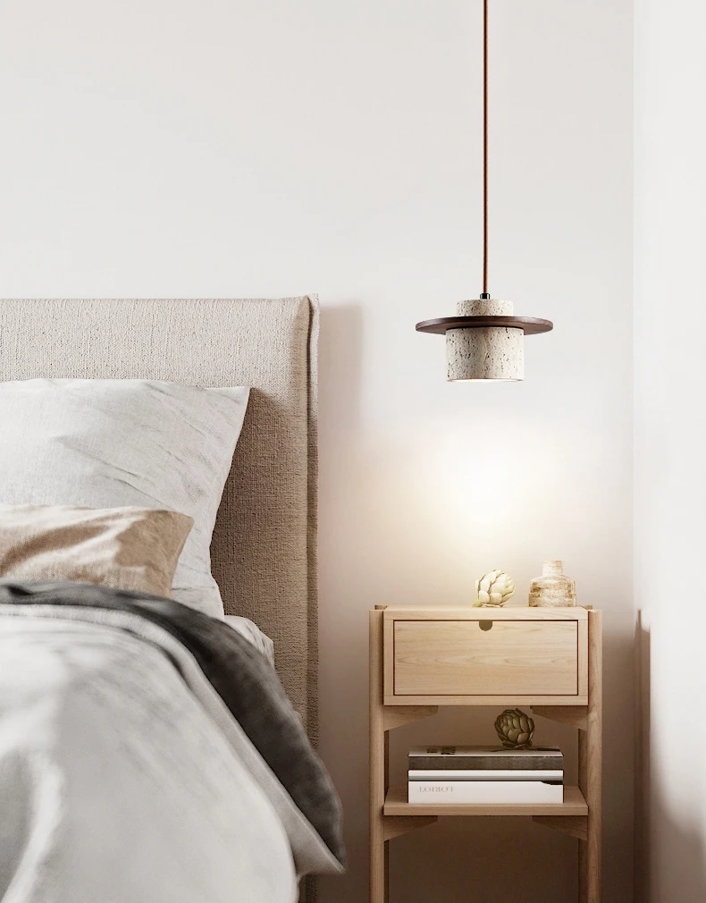 Stone Pendant Light Round Wood
