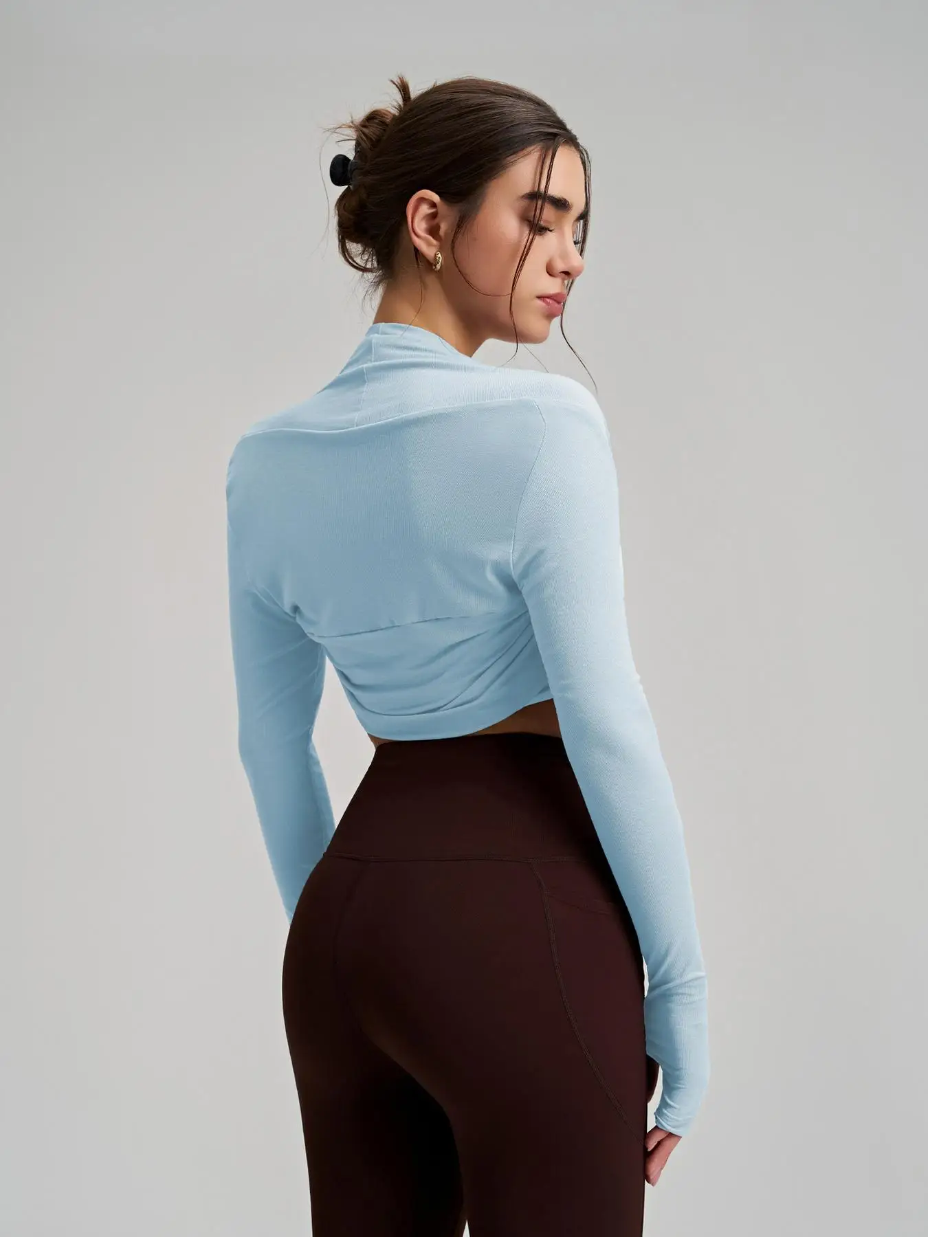 Women's Long Sleeve Yoga Shrug, Cropped Open Front Workout Bolero with Thumb Holes for Gym Pilates Fitness