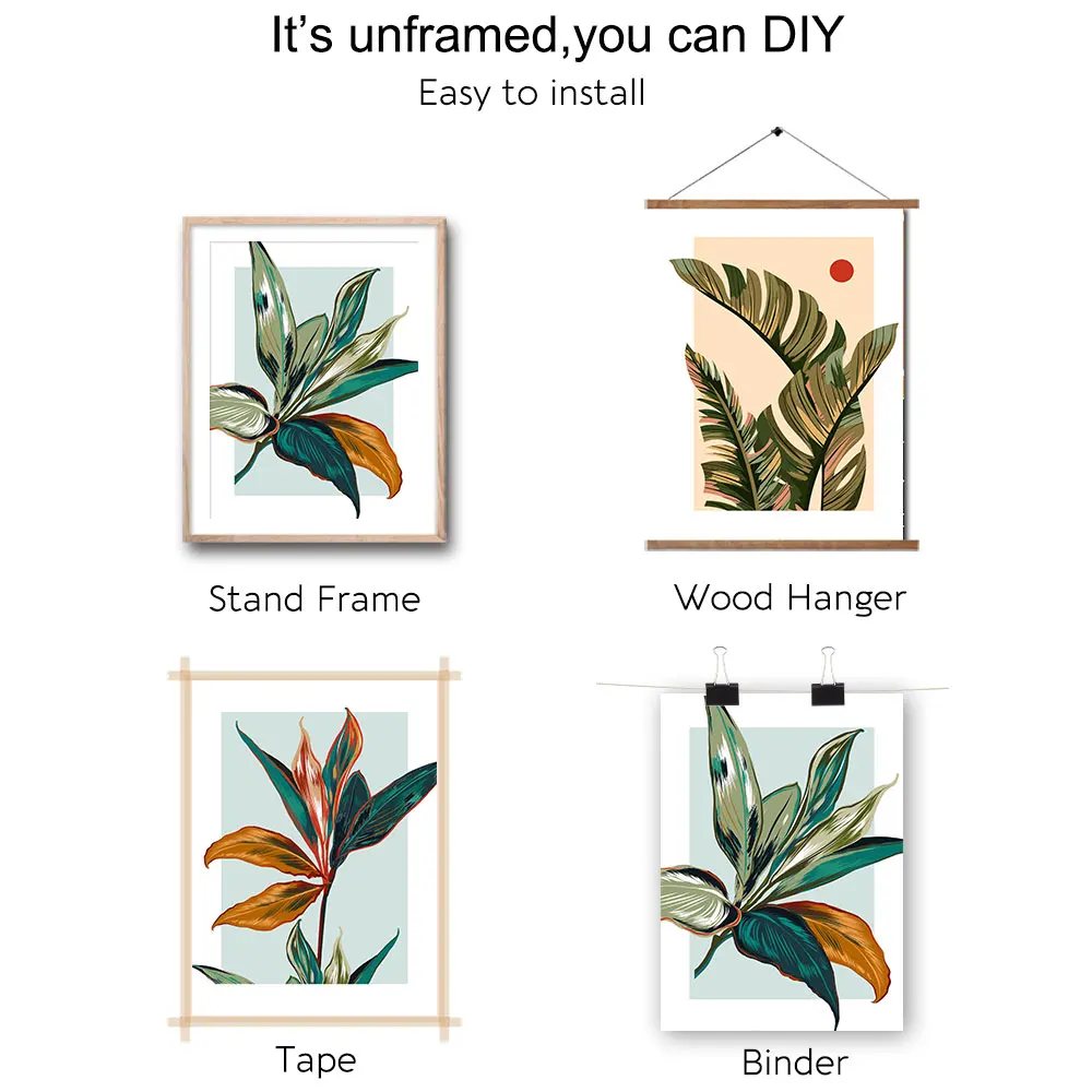 Set of 3 Colorful Tropical Botanical Canvas Poster Print Floral Leaves Wall Painting Picture for Bedroom Room Modern Home Decor