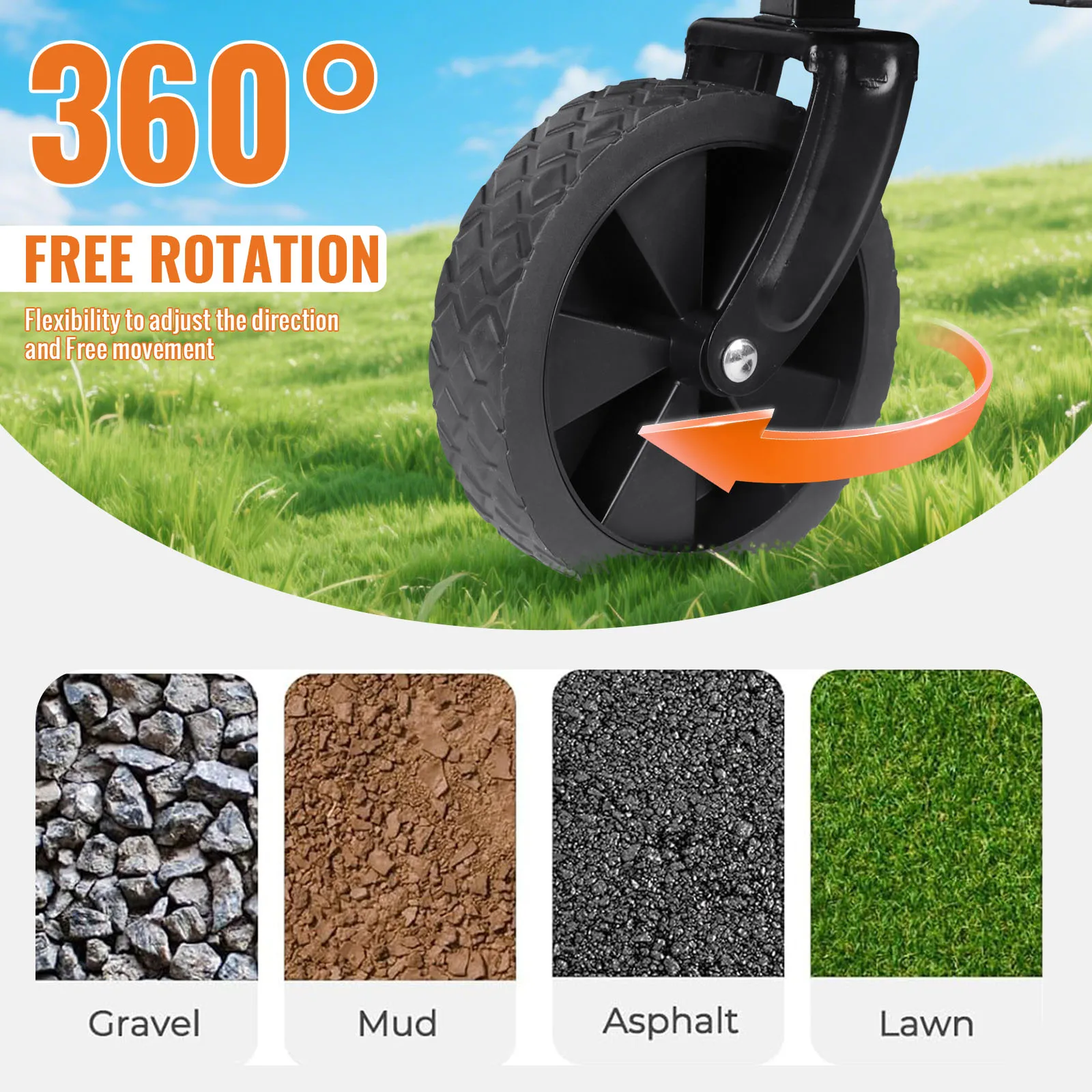 عربة تخييم محمولة قابلة للطي 100 لتر 75 كجم 165 رطل تحميل عالي التحمل 4 عجلات 360 درجة °   عربة سفر للنزهات على الشاطئ قابلة للدوران في الهواء الطلق