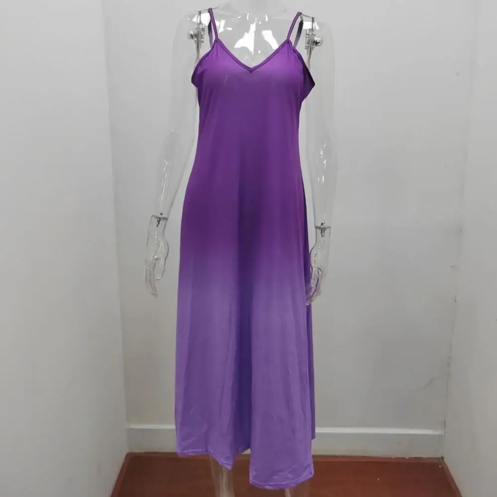 Vestido sin mangas con tirantes finos para mujer, vestido Sexy con cuello en V, Color degradado, corte en a suelto, ropa femenina de verano