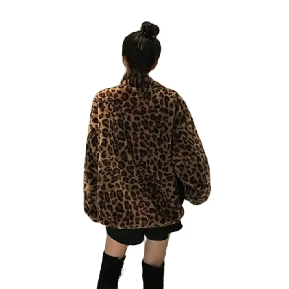 Women Warm Fur Outerwear Plush Jacket Women Winter Long 2024 New Korean Version Loose Lamb Wool Faux Fur Leopard Print Fur Coat