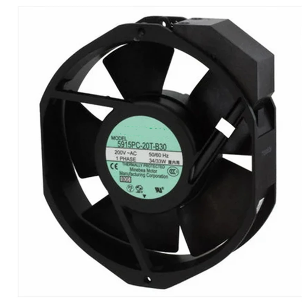 

Cooling Fan 5915PC-20T-B30 AC 200V 0.23A 34/33W 50/60Hz 172x150x38mm 2 Terminals