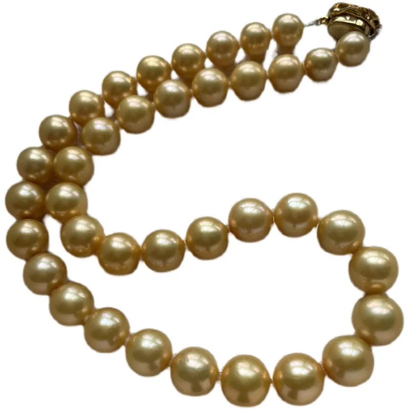 

Elegant Golden Bead 11-13mm Natural Pearl Necklace Round Luxury Style Wedding Banquet Gift Accessories