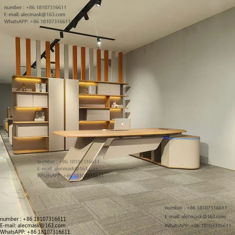 

Boss desk simple modern high-end fashion light luxury large desk file cabinet general manager furniture table and chair combinat