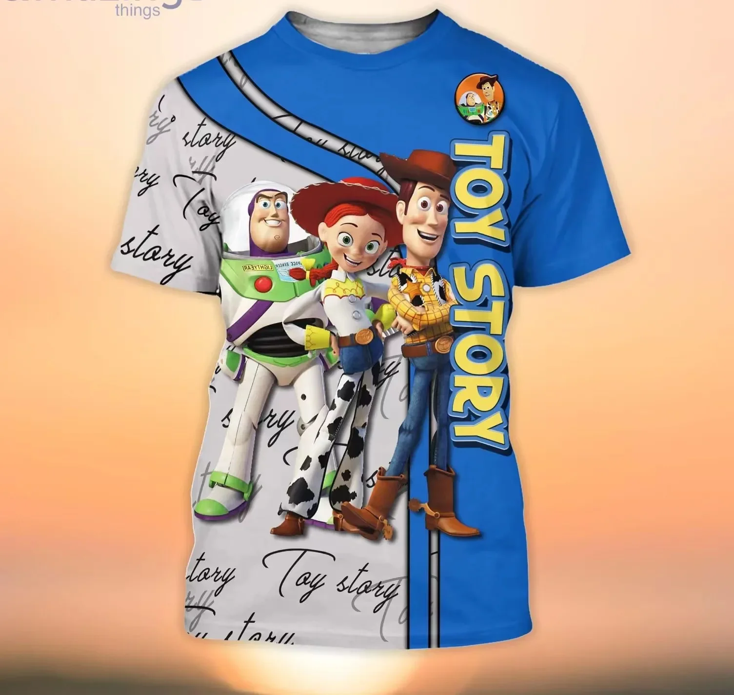 Toy Story Woody Buzz Lightyear Jessie Blue Grey Disney Cartoon Men and Children 3d T-shirt