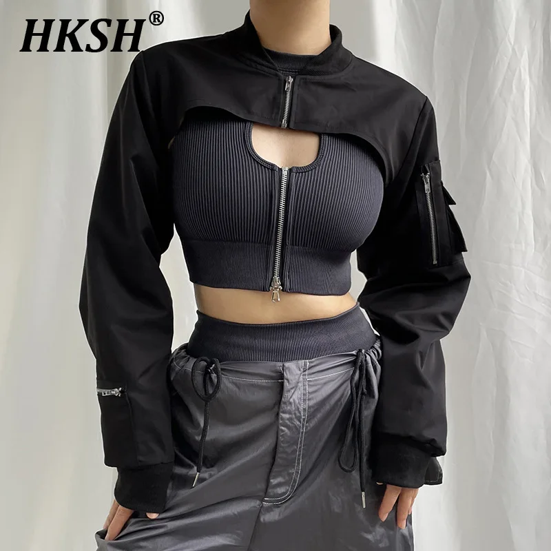 HKSH Herbst Neue frauen Safari Stil Zipper Kurze Jacken Mode Chic Streetwear Nische Design Dark Y2K Stehkragen Mäntel H2798