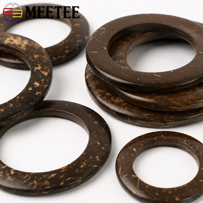 50Pcs Meetee 15-50mm Natural Coconut Shell O Rings for Scarf Coat Belt Bag Wooden Round Buckles DIY