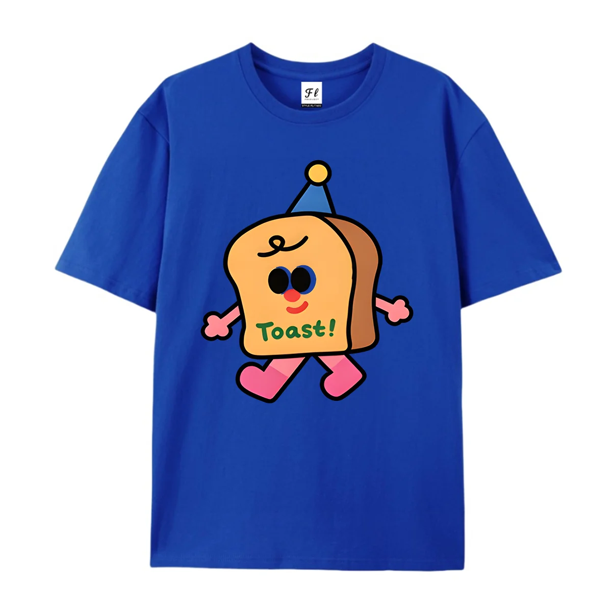 Cute Cartoon Toast Character With Party Hat Graphic T Shirt Unisex Casual Short Sleeve Tee Lovely Food Print Loose Summer Tops