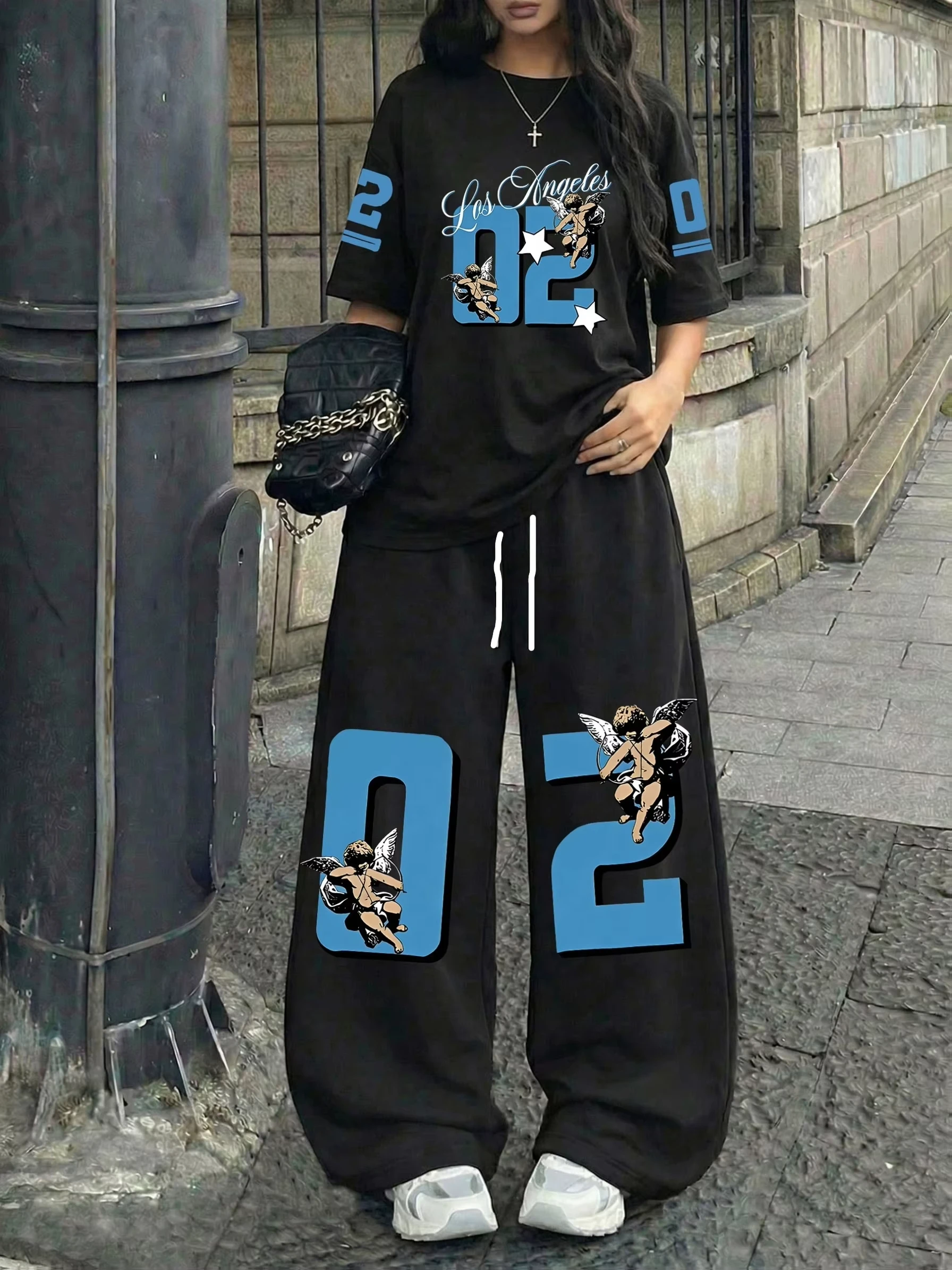 Men Women Unisex 3D Cupid Number Printed Quick Dry Hip Hop Trousers, Retro Street Style Sport Pants, Loose Straight Jogger Pants