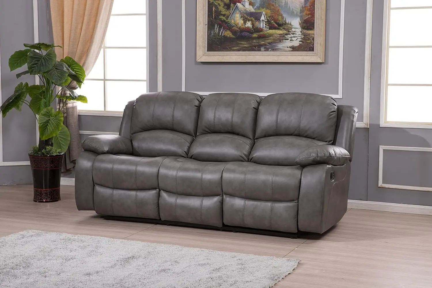 

Faux Leather Reclining Couch Sofa 8018 Multiple Colors (Gray, Sofa), Customized
