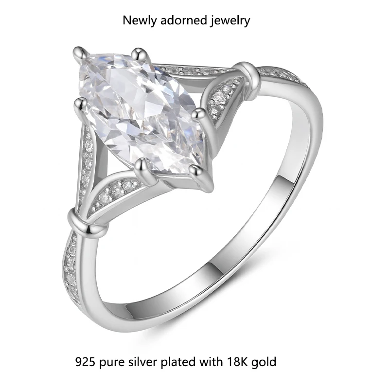 

A set of elegant and classic S925 silver marquise-shaped cubic zirconia ring, weighing 2.5 carats, shines fashionably and is a b