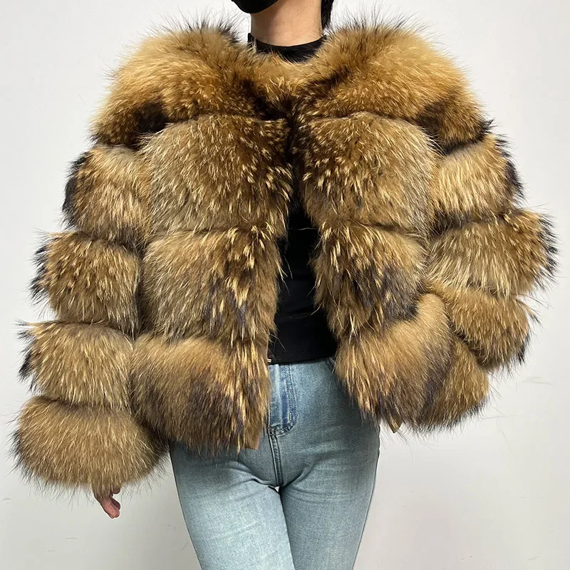 2024 Natural Raccoon Luxury Plus Size tops Clothing Curve coat Real Fur Coat Women\'s Jackets Winter Furry Vest Leather Female