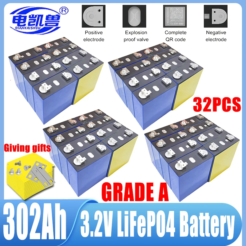 

3.2V 302Ah 32PCS 2024 Brand new A-grade DIY 12V 24V 48V LiFePO4 battery electric scooter RV lithium iron phosphate solar storage