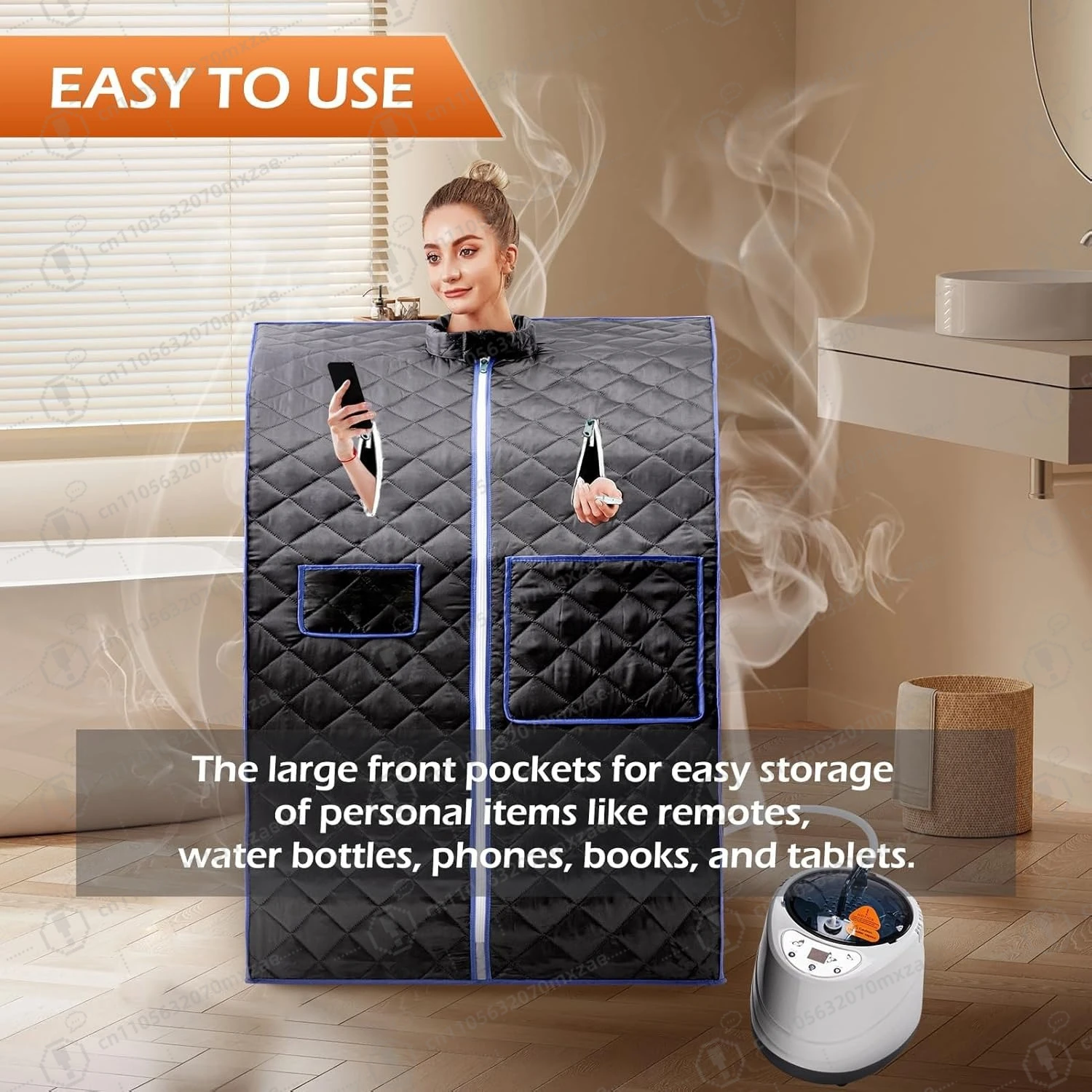 خيمة ساونا محمولة 2 لتر 1000 وات مولد بخار تسخين سريع 9 مستويات مؤقت تحكم عن بعد داخلي، مع وسادة للقدم/الأسطوانة #2