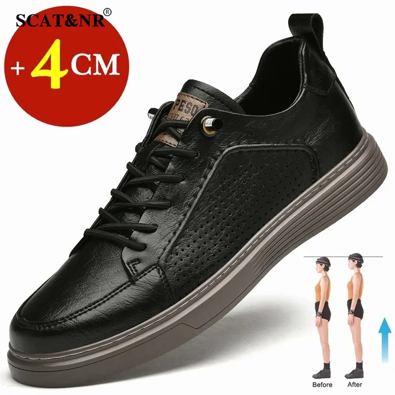 Summer Designer Hollow Out Men Elevator Shoes Leisure Men Loafers Soft Moccasins Height Increase Taller Shoes Man Sneakers