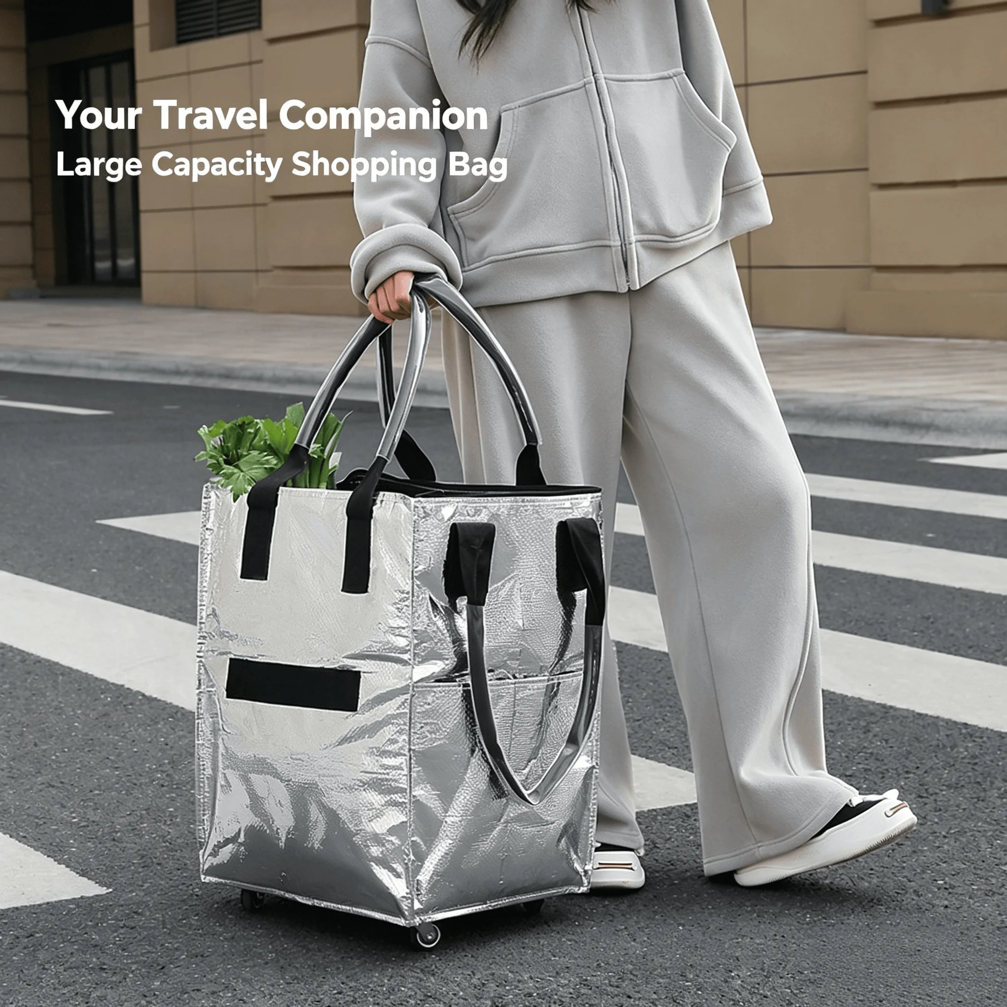 Waterproof Large-Capacity Reusable Grocery Bag on Wheels Foldable Rolling Tote Supermarket Shopping Trolley Bag