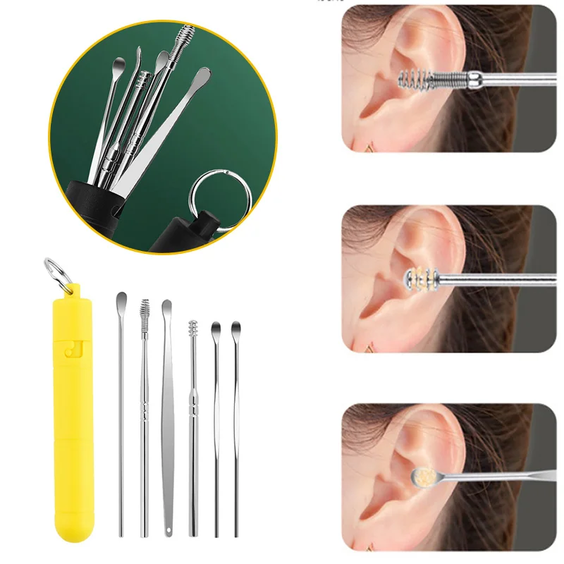 1/6PCS Ear Wax Remover Cleaning Kit Pickers Earwax Cleaner Curette Spoon Care Removal Tool for Baby Adults Ear Care Sets