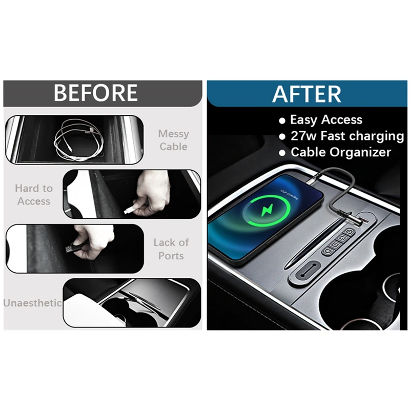 أزرار X-T المادية الذكية مع محور USB لـ Tesla Model Y/3 2021-2023 محطة إرساء مفاتيح وحدة التحكم المركزية