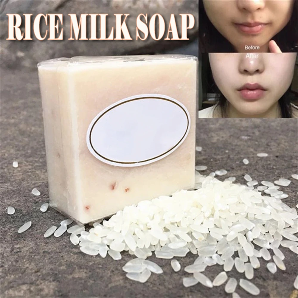 Sdotter Handmade Rice Soap Dark Skin Permanent Bleaching Soap Lightening Brighten Whitening Rice Milk 60g Body Cleansers Moistur